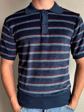 Vintage 1970s 70s Montgomery Ward Vintage Terry Cloth Striped Button Up